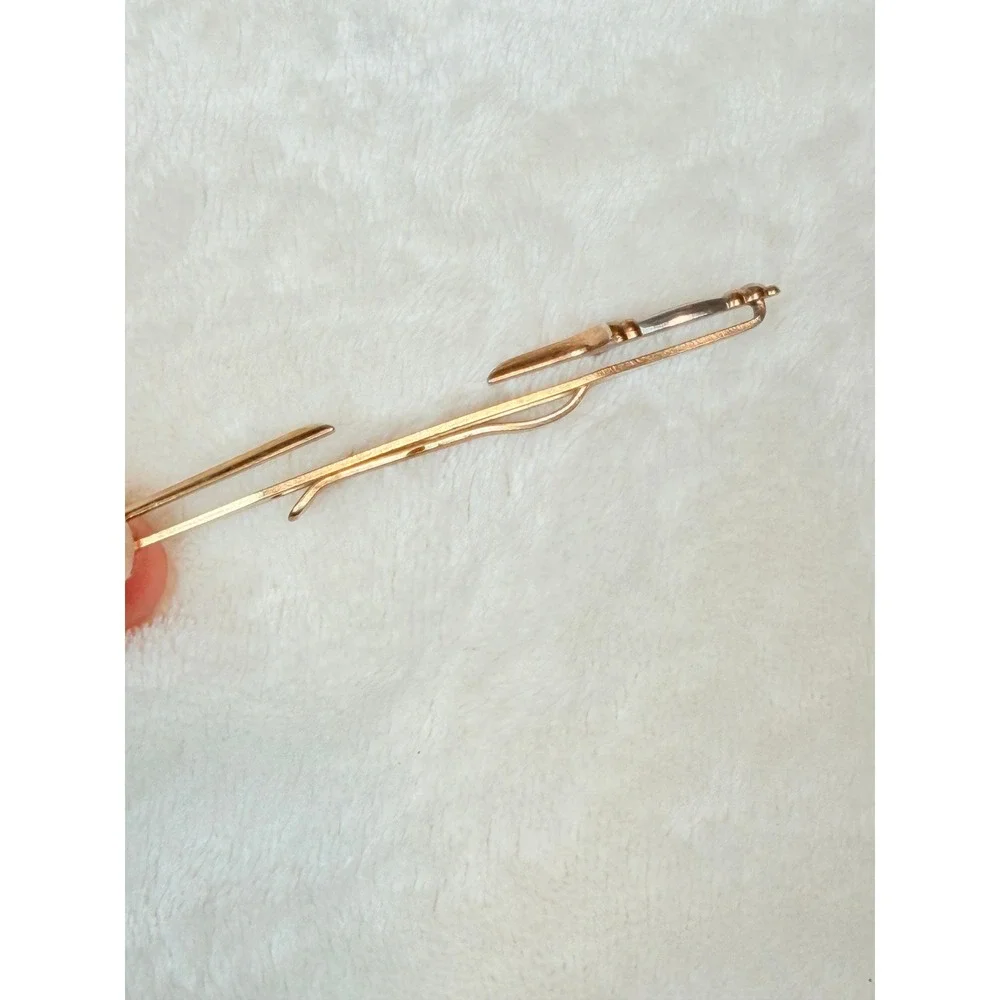 Swank Mens Tie Clip Set 2pc Gold Silver Tone Dagger Sword Love Knot MCM Vintage